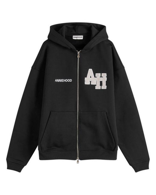 Annie Hood Black College Zip Hoodie for men