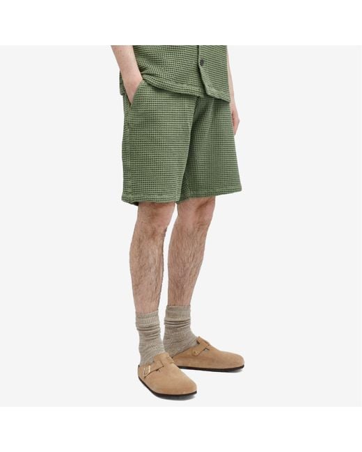 Universal Works Green Pike Waffle Lumber Shorts for men
