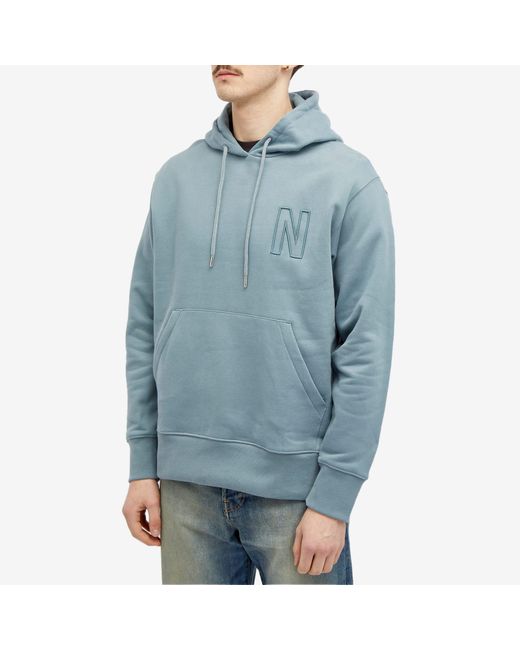 Norse Projects Blue Arne Relaxed N Logo Hoodie for men