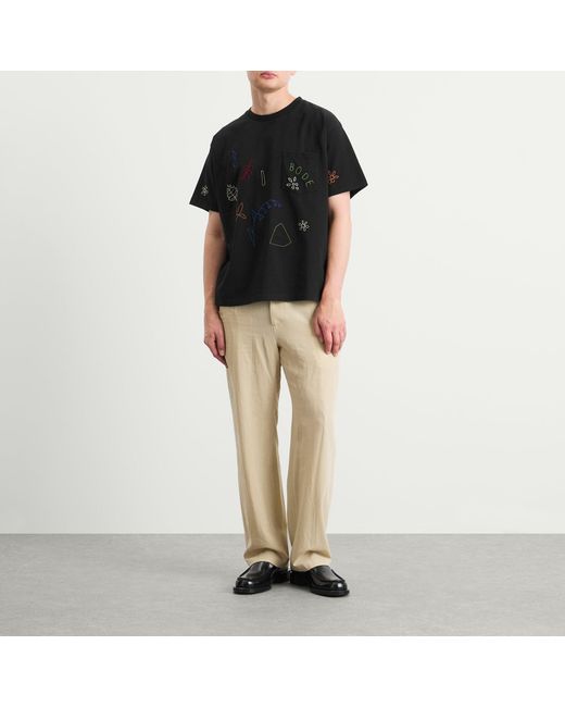 Bode Black Embroidered Field Guide T-Shirt for men