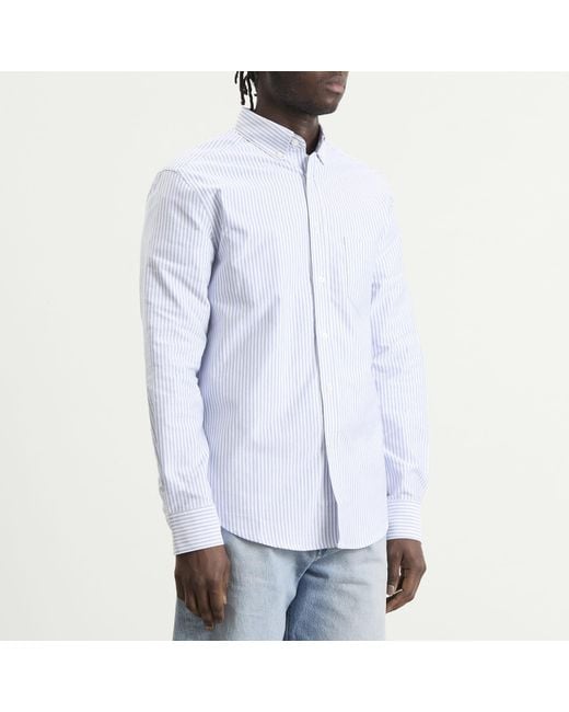 Portuguese Flannel Blue Belavista Stripe Button Down Oxford Shirt for men