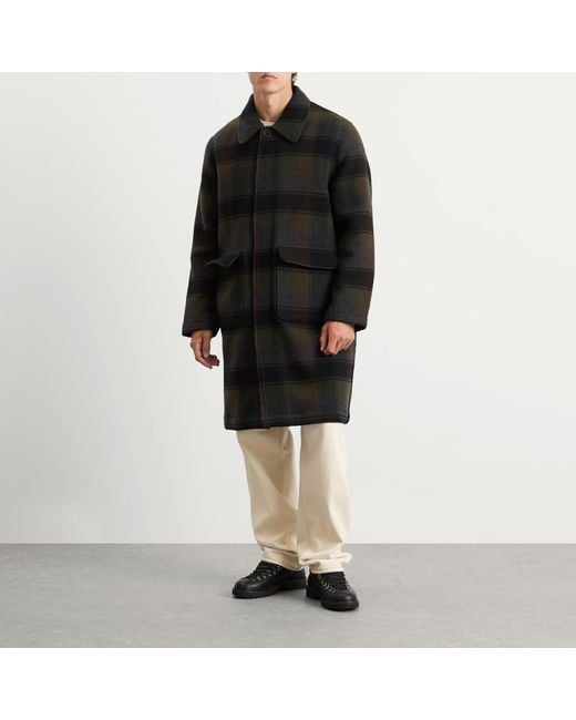 Universal Works Black Berlin Wool Check Account Coat for men