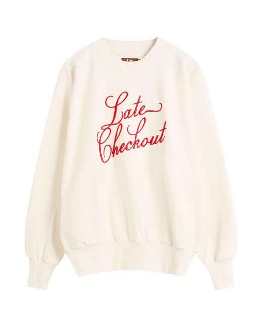 Late Checkout White Script Crewneck Sweatshirt for men