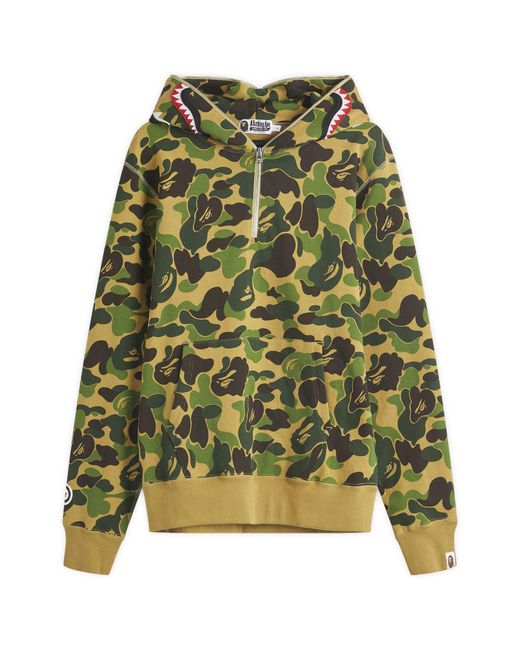 A Bathing Ape Green Abc Camo Shark Half Zip Hoodie for men
