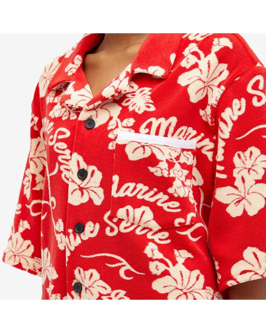 MARINE SERRE Red Jersey Jacquard Towels Bowling Shirt