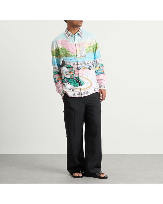 Casablanca Green Classic Long Sleeve Patterned Silk Shirt for men