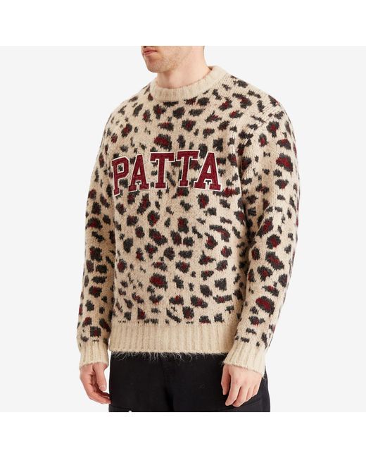 PATTA Brown Leopard Brushed Knit Jumper for men