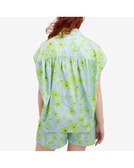 Marni Green Cocoon Sleevless Printed Shirt