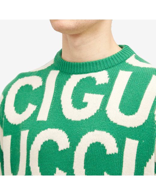 Gucci Green Jumbo Logo Intarsia Crew Neck Knit Jumper for men