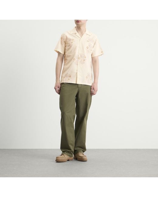 Drake's Natural Floral Block Print Camp Collar Shirt for men