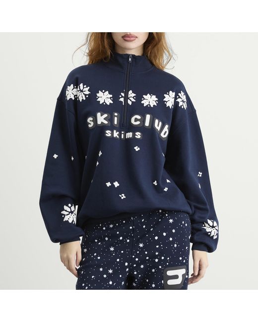 Skims Blue X Cpfm Cotton Fleece Classic Mock Neck Quarter Zip