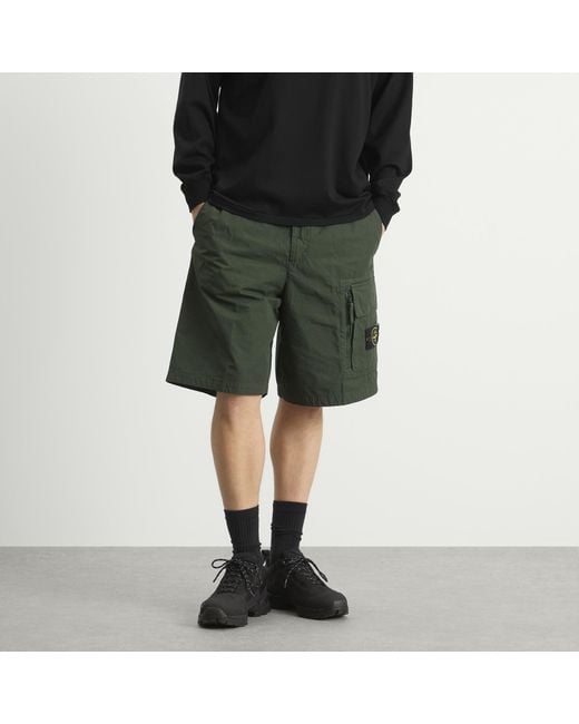 Stone Island Green Canvas Weave Cotton Cargo Shorts for men