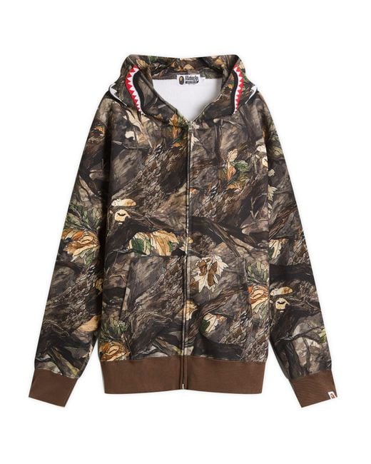 A Bathing Ape Brown Tree Edge Camo Shark Zip Hoodie for men