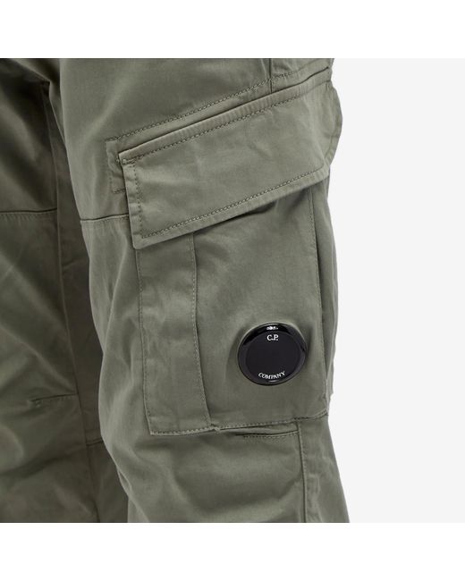 C P Company Green Stretch Sateen Ergonomic Lens Cargo Pants for men