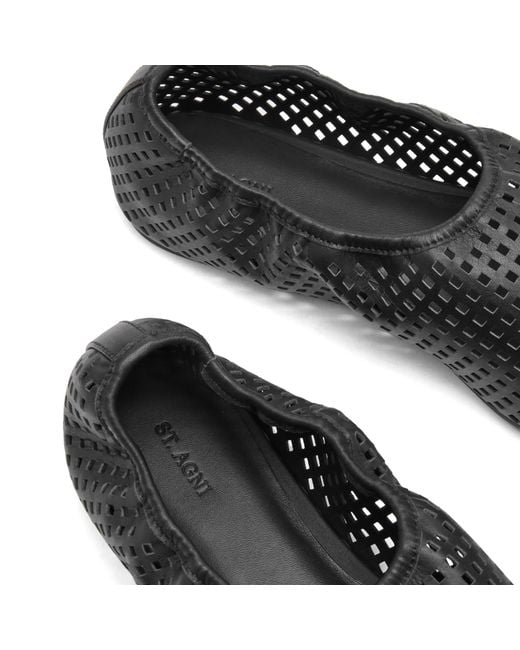 St. Agni Black Perforated Ballet Flats