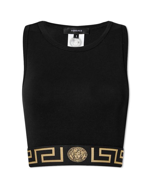 Versace Greca Cropped Bralet Top in Black | Lyst