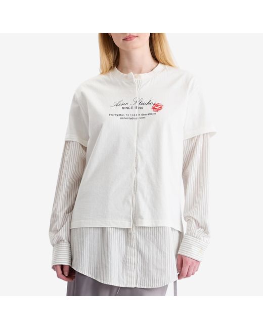 Acne White Eliah Double Layer Business Card Logo T-Shirt