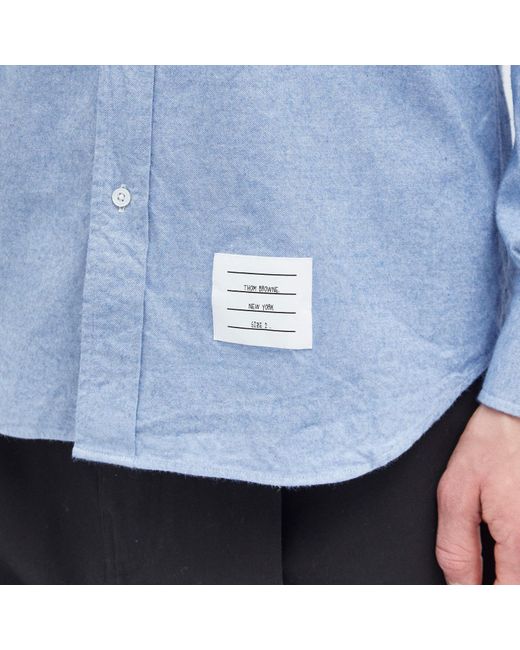 Thom Browne Blue 4 Bar Button Down Flannel Shirt for men