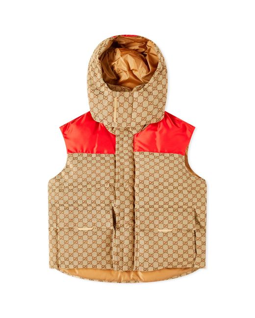Gucci Red Gg Jacquard Hooded Down Vest for men