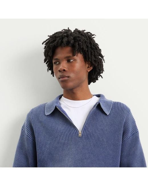 BOUND Blue Acid Wash Half Zip Pullover for men
