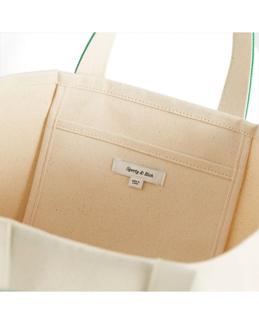 Sporty & Rich Green Crown Logo Two Tone Tote Bag