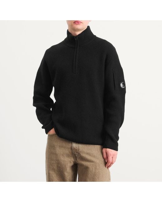 C P Company Black Half Zip Lambswool Jumper for men