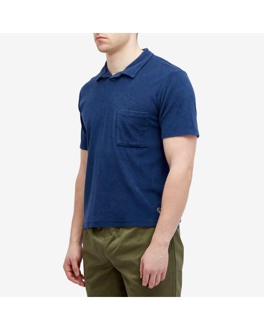 Universal Works Blue Lightweight Terry Vacation Polo Shirt for men