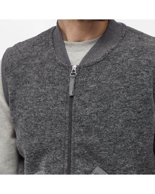 Universal Works Gray Wool Fleece Zip Waistcoat for men