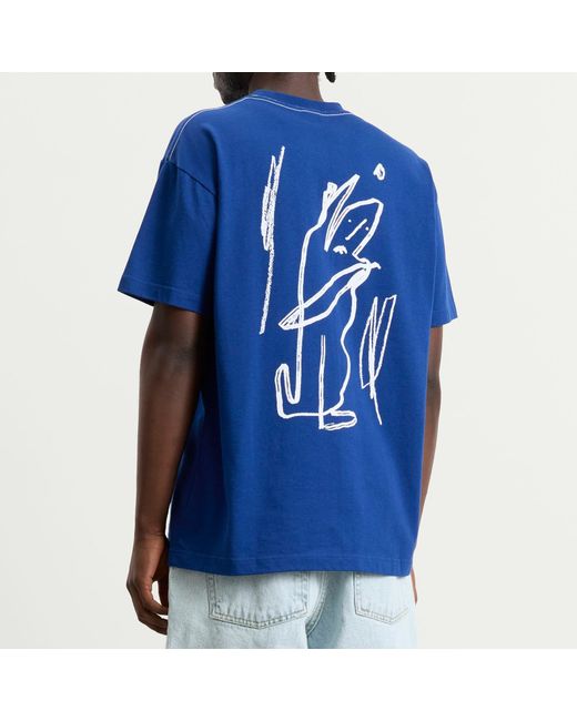 POLAR SKATE Blue Doodle Contrast T-Shirt for men
