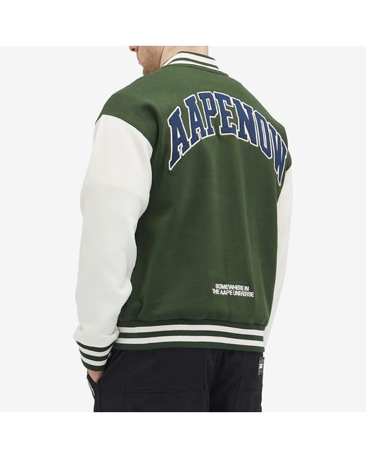 Aape By A Bathing Ape Green Aape Now Fleece Baseball Jacket for men
