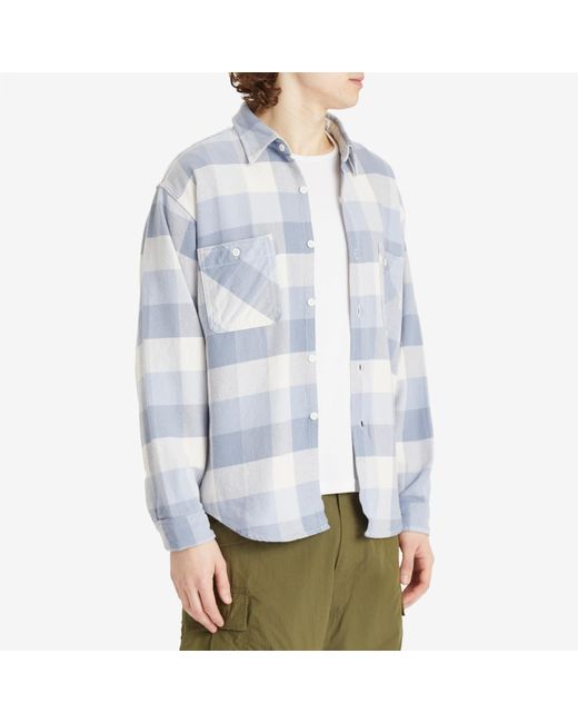 Beams Plus Blue Flannel Plaid Shirt for men
