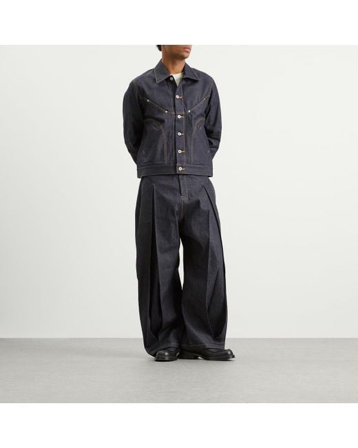 SAGE NATION Blue Raw Box Pleat Trouser for men