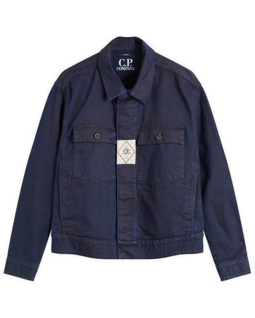 C P Company Blue Plated Denim Work Jacket for men