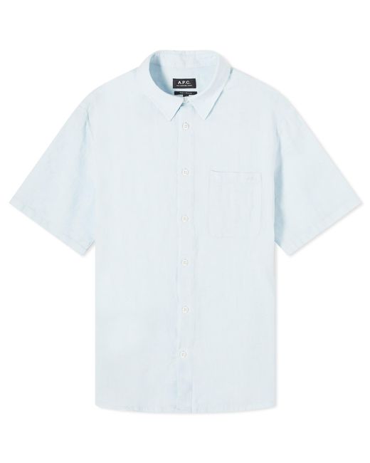 A.P.C. Blue Bellini Short Sleeve Linen Shirt for men