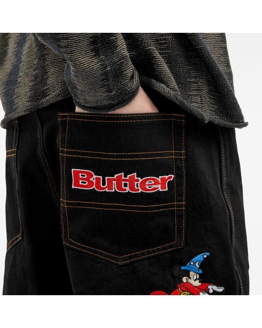 Butter Goods Black X Disney Sorcerer Baggy Denim Shorts for men