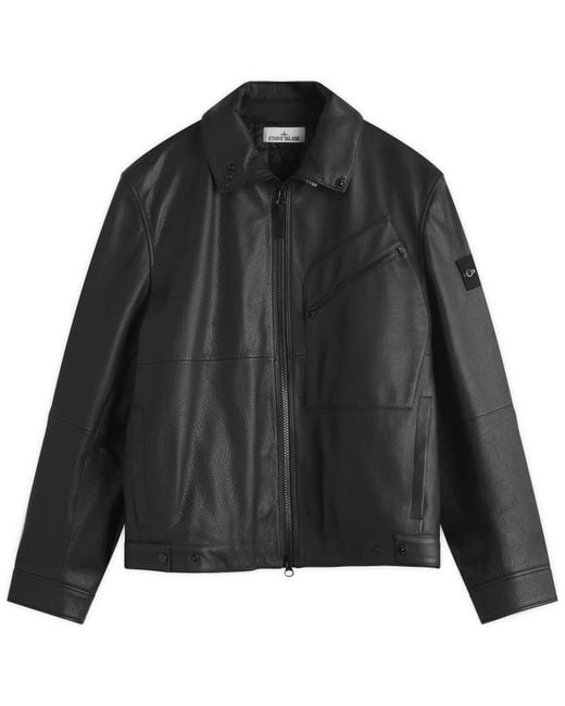 Stone Island Black Primaloft Leather Jacket for men