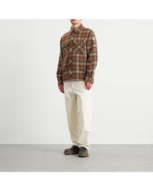 Moncler Brown Stud Button Check Overshirt for men