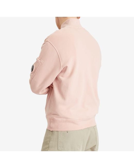 C P Company Pink Diagonal Fleece Resist Dyed Half Zip Sweatshirt for men