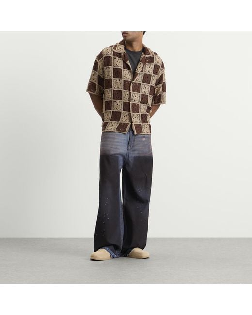 Amiri Brown Ma Check Lace Camp Shirt for men