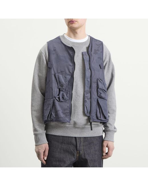 Stone Island Blue Faded Camo Ripstop-Tc Utility Vest for men