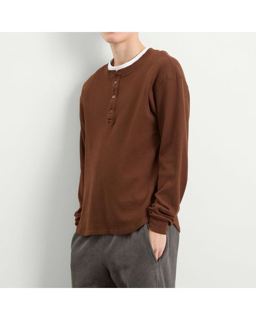 Les Tien Brown Thermal Baseball Henley for men