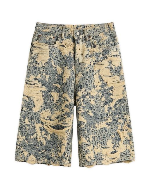 Acne Green Distressed Monogram Denim Shorts for men