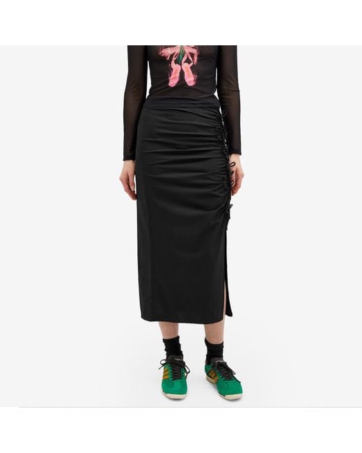 Ganni Black Drapey Melange Midi Skirt