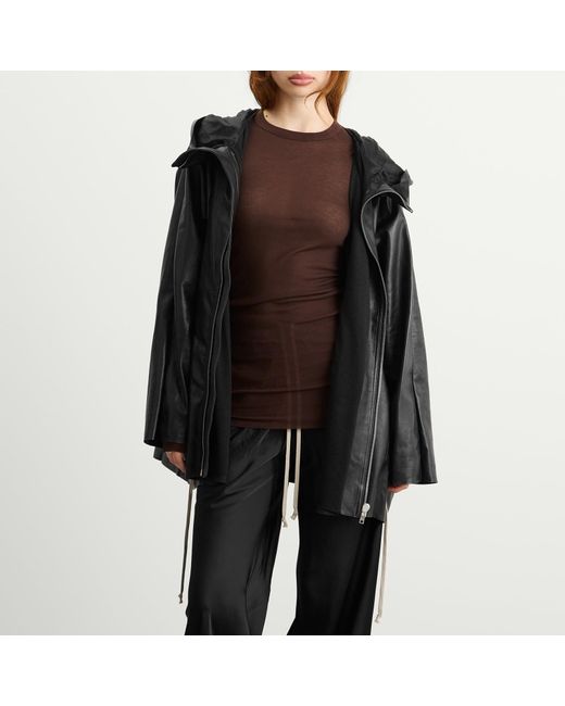 Rick Owens Black Zip Front Hooded Jacket