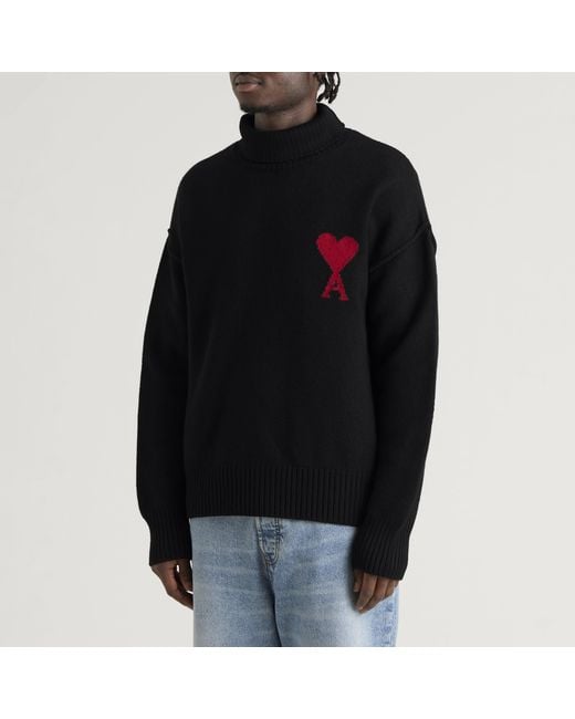 AMI Black Rollneck Contrasted Adc Jumper for men