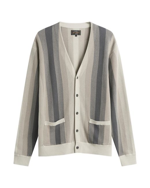 Beams Plus Gray Multi Stripe Cardigan for men