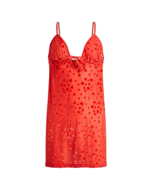 Skims Red Sheer Velvet Burnout Straight Neck Mini Dress