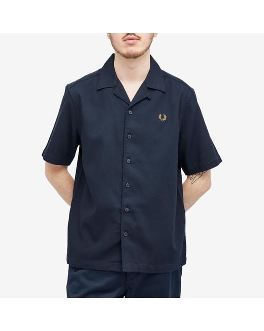 Fred Perry Blue Pique Short Sleeve Vacation Shirt for men