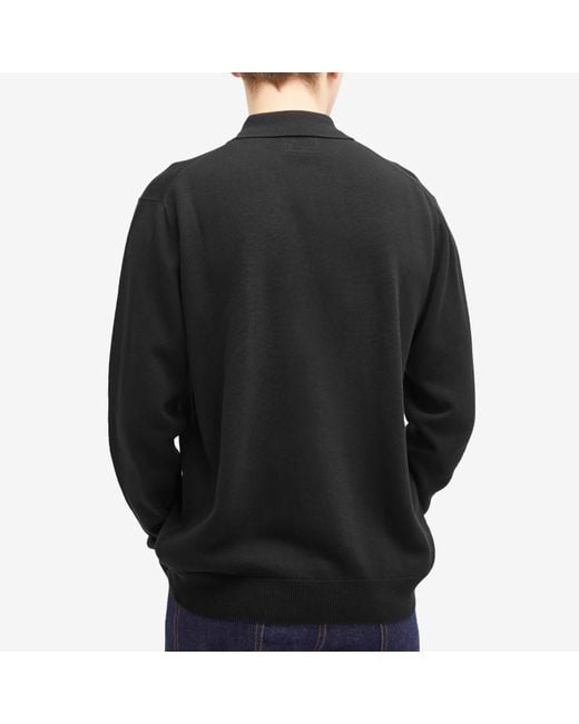 Beams Plus Black 12G Knit Long Sleeve Polo Shirt for men
