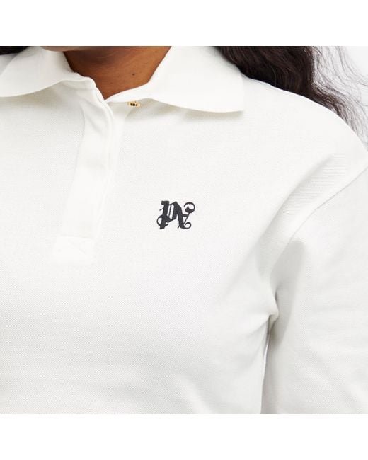 Palm Angels White Monogram Cropped Polo Shirt Top